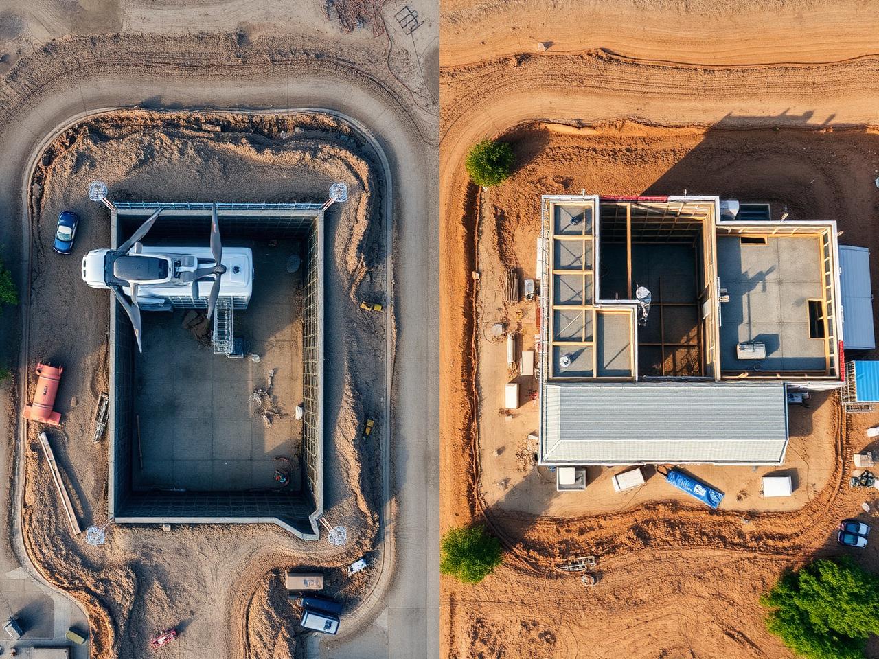 Comparativo aéreo da evolução de uma obra