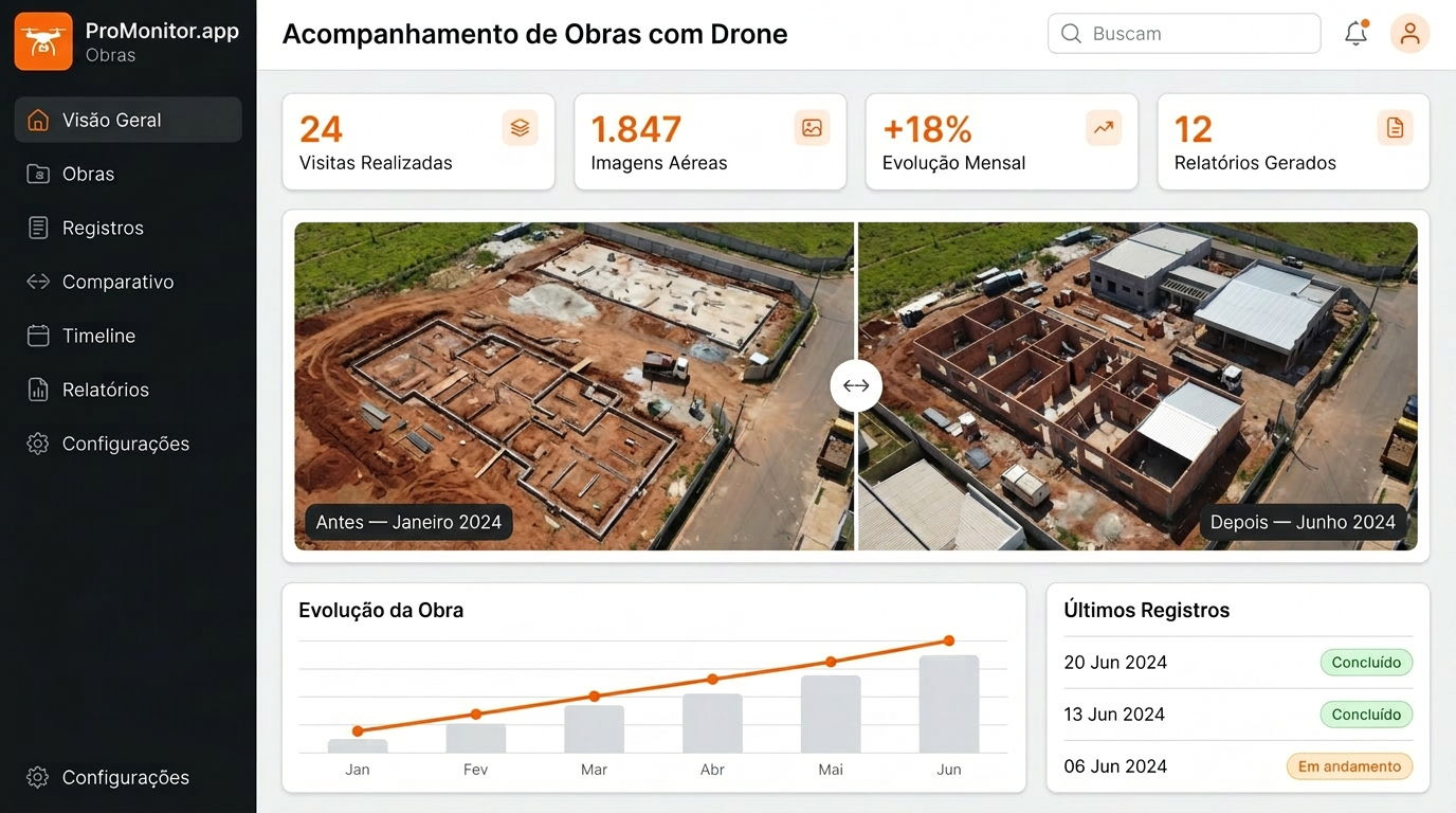 Plataforma de acompanhamento de obras com comparativo antes/depois