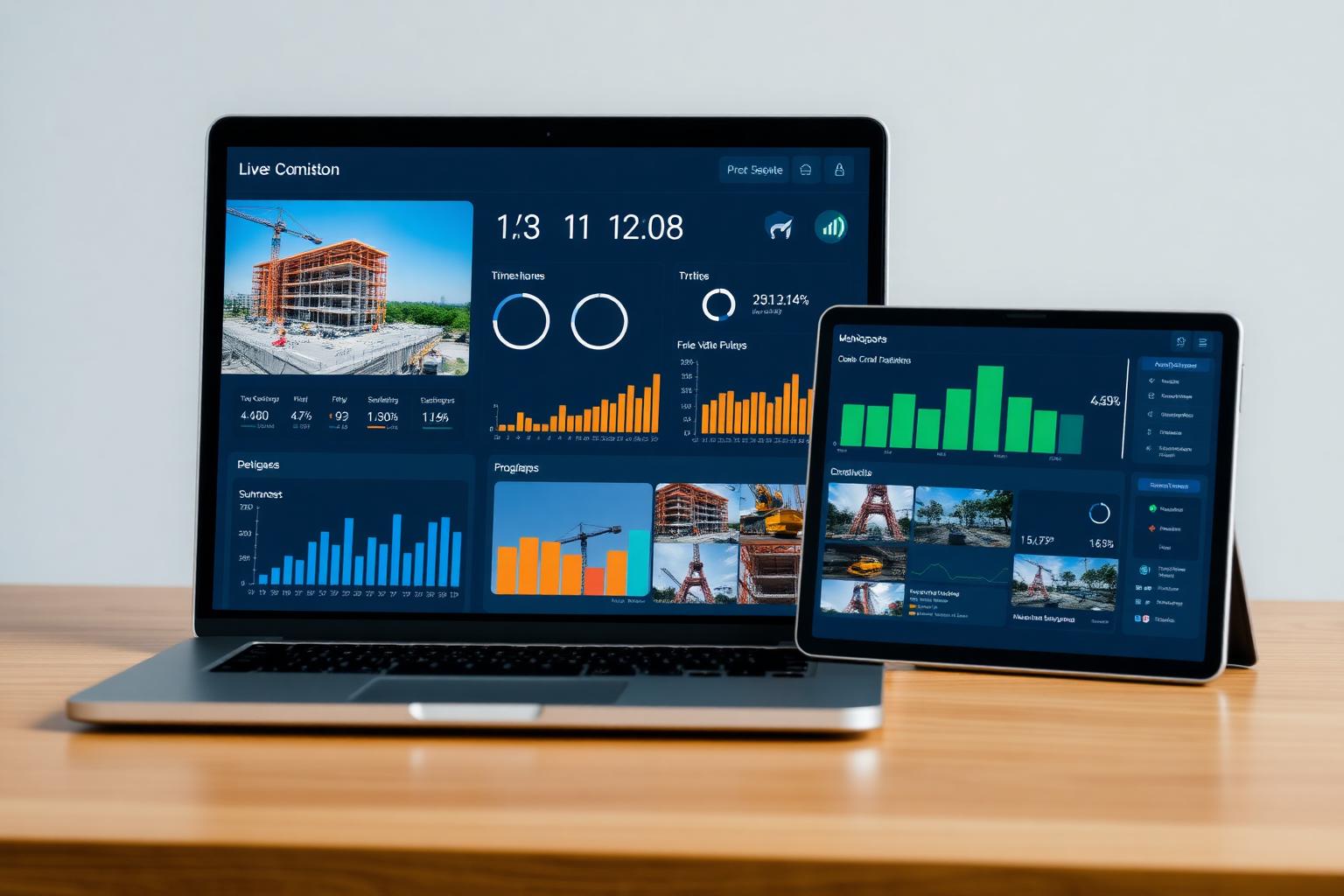 Dashboard do portal ProMonitor com câmeras ao vivo e KPIs da obra